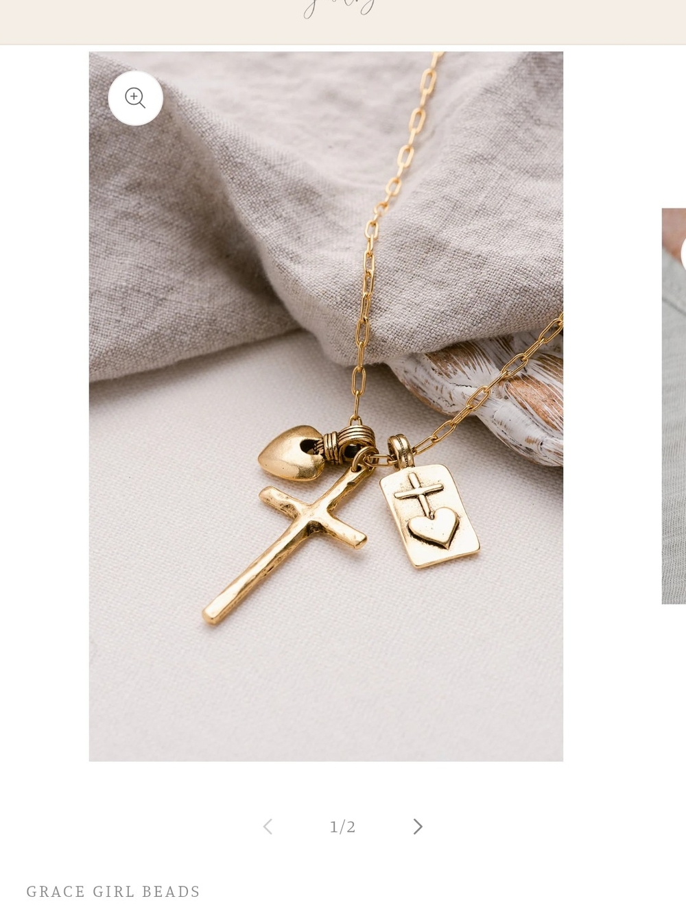 Gold Cross and Heart Charm Necklace